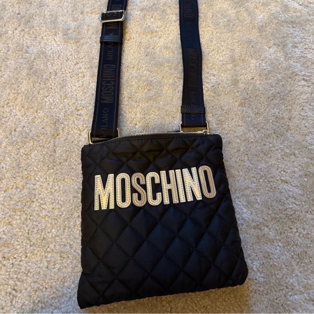 Moschino Black Quilted Crossbody with Bold Logo